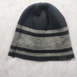 Coach Beanie Striped Merino Wool Winter Hat Mens OS Black Gray